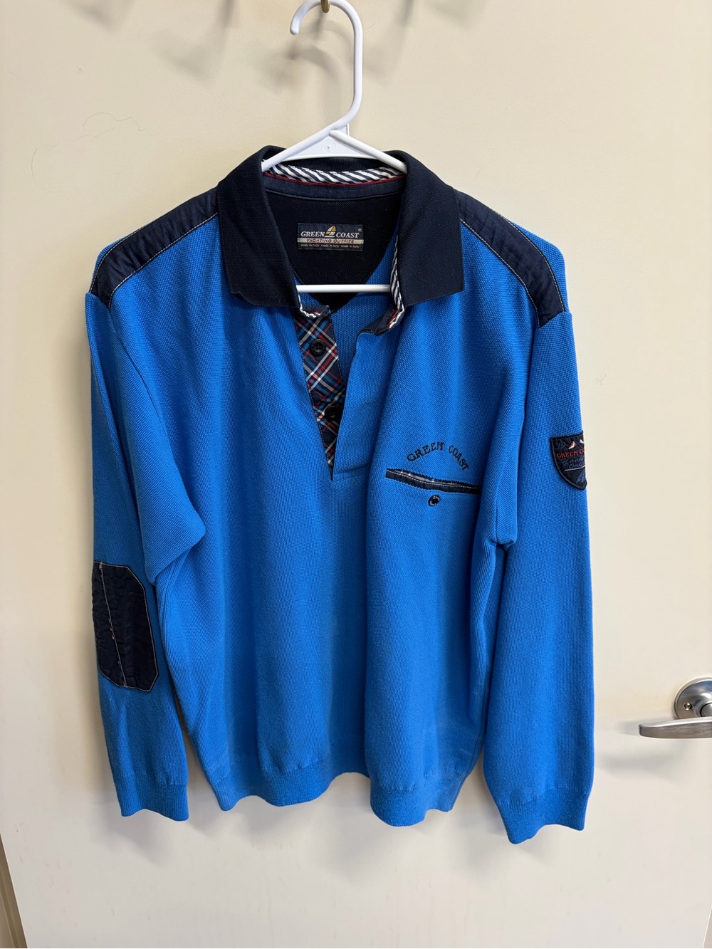 Men's Blue Long-Sleeve Polo Sweatshirt Green Coast
